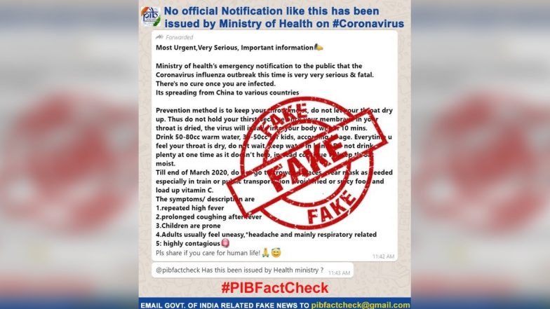 Coronavirus Emergency Message on Social Media 'Fake': PIB Fact Check