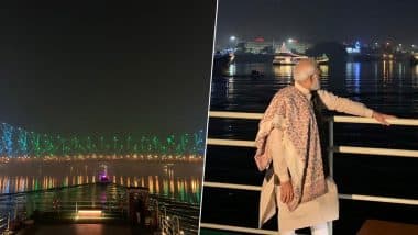 PM Narendra Modi Inaugurates Sound and Light Show at Rabindra Setu (Howrah Bridge), Leaves for Belur Math by Boat; Watch Video