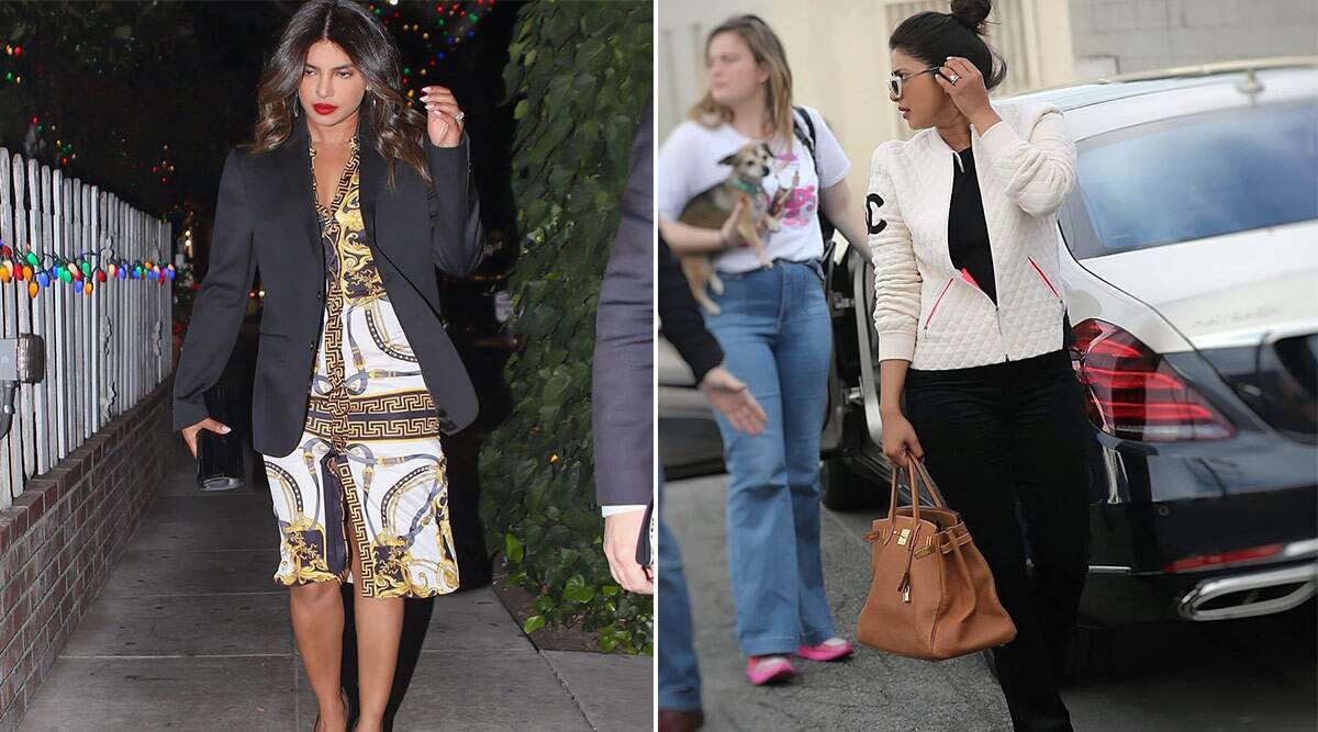 VERSACE on X: Priyanka Chopra spotted sporting her #VersaceVirtus tote bag.  The versatile style is expertly crafted in Italy from smooth leather and  embellished with gleaming V-letter hardware. #VersaceCelebrities