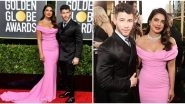 Golden Globes 2020: Priyanka Chopra Rocks The Red Carpet In a Pink Off-Shoulder Gown As She Struts With Nick Jonas (View Pics)