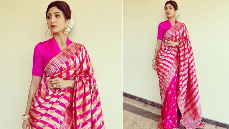 Shilpa Shetty Has a Passionate Affair With Pink, This Time It’s a Banarasi Six Yard!