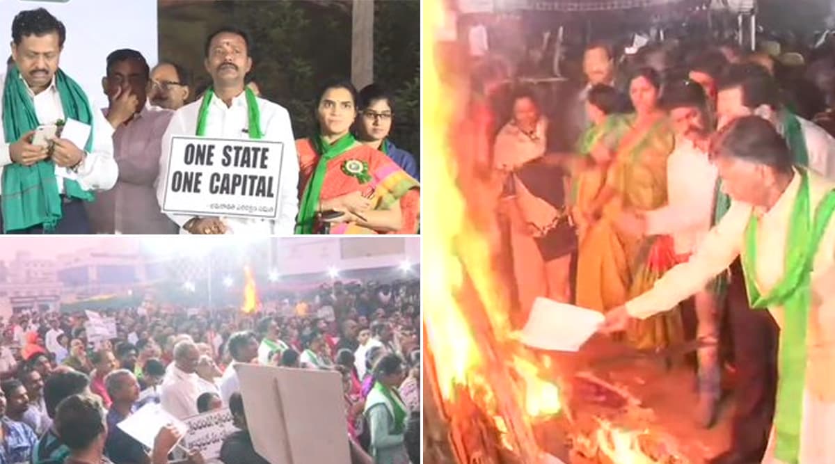 Chandrababu Naidu and TDP Leaders Burn Copies of G Nageswara Rao Committee Report That Proposes Three-Capitals For Andhra Pradesh Chandrababu Naidu and TDP Leaders Burn Copies of G Nageswara Rao Committee Report That Proposes Three-Capitals For Andhra Pradesh