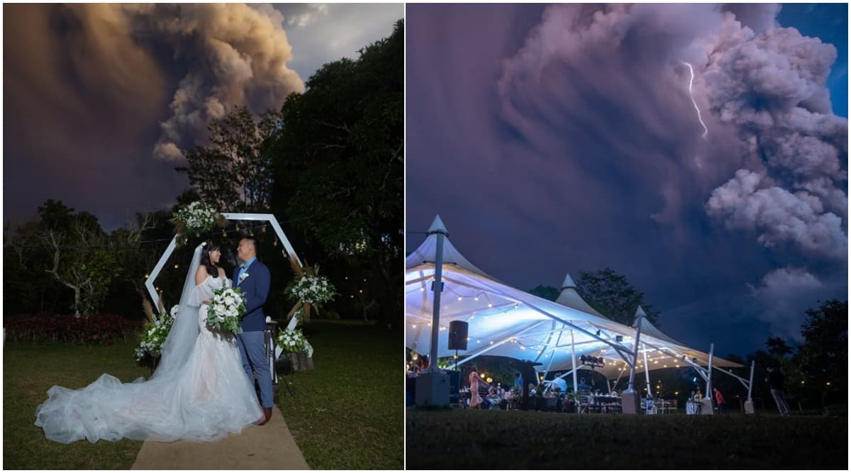 Filipino Couple Gets Married With Dramatic Taal Volcano Smoke Cloud in the Background; Surreal Wedding Pics Go Viral Filipino Couple Gets Married With Dramatic Taal Volcano Smoke Cloud in the Background; Surreal Wedding Pics Go Viral