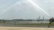 IAF SU-30MKI Fighter Aircraft Gets Water Salute at Induction of 222 &lsquo;Tigersharks&rsquo; Fighter Squadron at Thanjavur Air Base; Watch Video