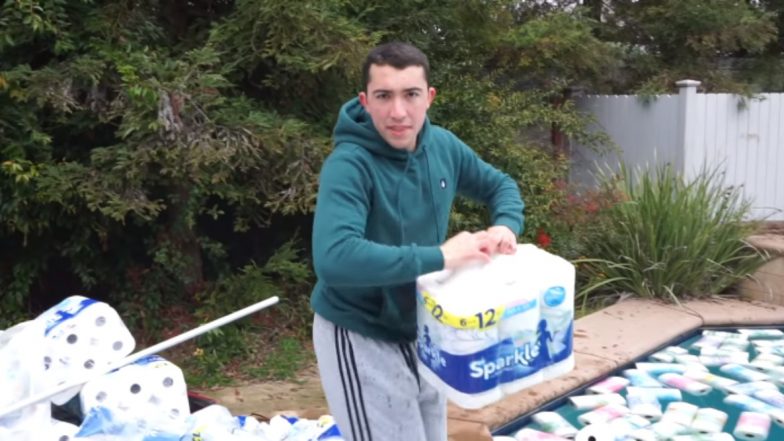 YouTuber Tyler Oliveira Uses 10 Lakh Paper Towels to Soak Pool, Gets Criticised For Wasting Resources (Watch Video)