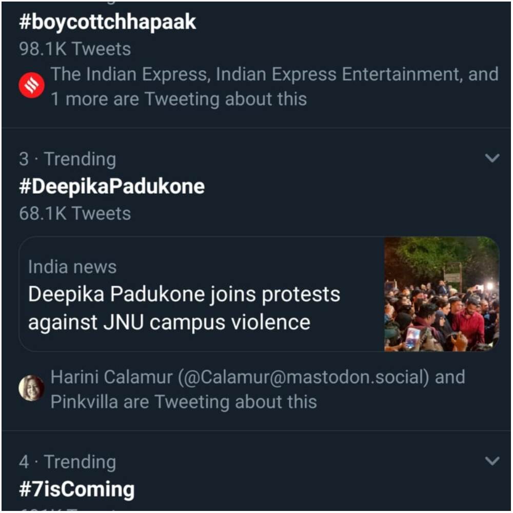 #BoycottChhapaak trends on Twitter (Photo Credits: Twitter)
