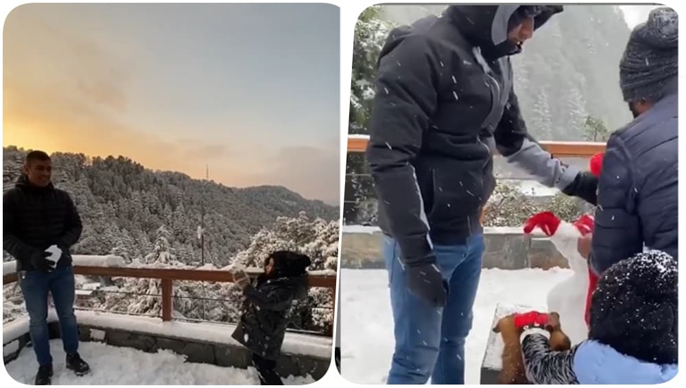 MS Dhoni Enjoys First Snow Fall With Daughter Ziva and Wife Sakshi Rawat As Rumours of His Retirement Escalate (Watch Video) MS Dhoni Enjoys First Snow Fall With Daughter Ziva and Wife Sakshi Rawat As Rumours of His Retirement Escalate (Watch Video)