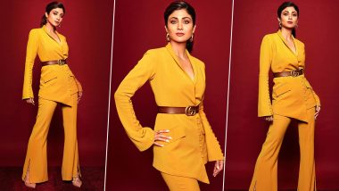 Shilpa Shetty Channels a Brilliant Ochre Obsession in an Alina Anwar Pantsuit!