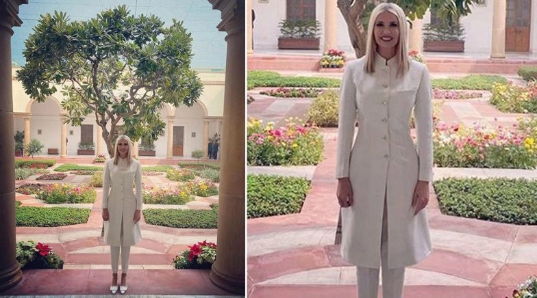 Ivanka Trump Looks Regal in an Anita Dongre White Fusion Sherwani on Day 2 of Her India Visit