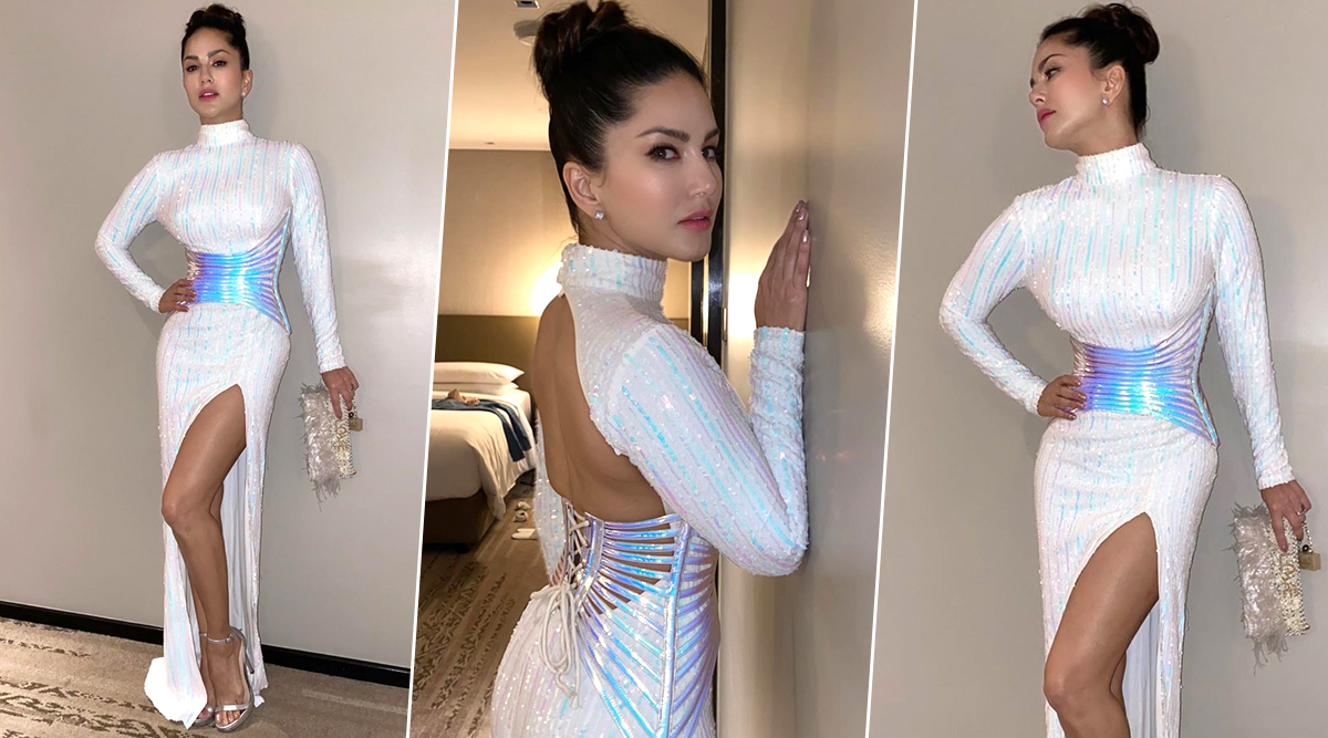 Sunny Leone Slays in a White Gown With a Thigh-High Slit and We Think It  Could Be Your Perfect Pick for a Sexy Look This Valentine's Day! (See Pics)  | ðŸ‘— LatestLY