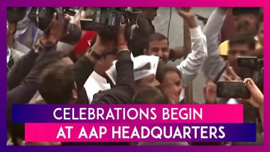 AAP Supporters Celebrate As Party Heads For A Big Win In Delhi