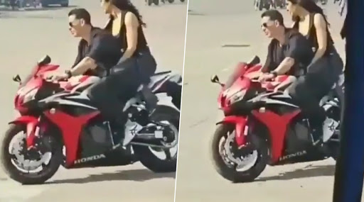 Sooryavanshi: Akshay Kumar and Katrina Kaif's Leaked Video from the Sets Shows Them Enjoying a Bike Ride But Without Helmets 