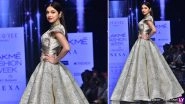 Lakme Fashion Week Summer/Resort 2020:&nbsp;Divya Khosla Kumar Looks Gorgeous in a Shimmery Silver Outfit As She Walks the Ramp for Krsna Couture (See Pics)