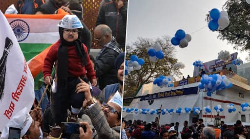 AAP Workers Celebrate With Holi Colours And Music as Trends Show Victory For Arvind Kejriwal's Party in Delhi Assembly Elections 2020; See Pics And Videos AAP Workers Celebrate With Holi Colours And Music as Trends Show Victory For Arvind Kejriwal's Party in Delhi Assembly Elections 2020; See Pics And Videos