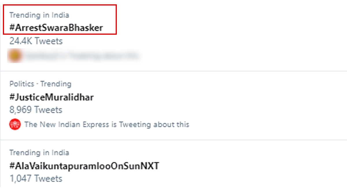 Swara Bhasker Twitter trend
