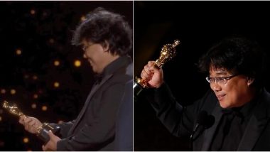 Oscars 2020: Bong Joon Ho Wins Best Original Screenplay for Parasite and Twitterati Can't Get Over His 'Smiling Moment' Admiring the Oscar Trophy 