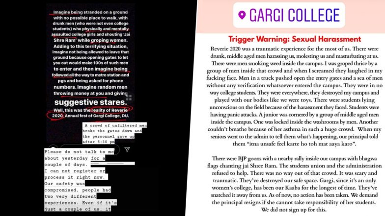 Gargi College Students Allege Harassment by ‘Drunk’ Pro-CAA Men During College Fest Reverie 2020, Share Horrific Experiences on Social Media