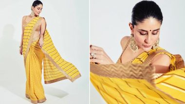 Kareena Kapoor Khan Looks Like a Goddess in Nikasha's Pitambari Yellow Leheriya Saree (View Pics)