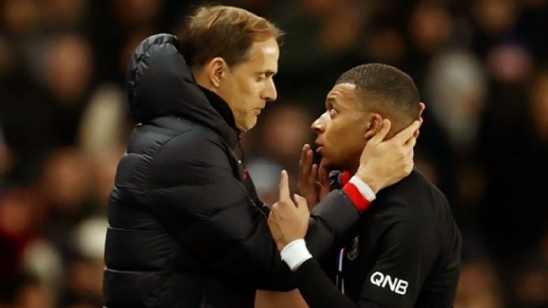 Kylian Mbappe Involved in Heated Exchange With Coach Thomas Tuchel During PSG’s 5–0 Ligue 1 Win Over Montpellier (Watch Video)
