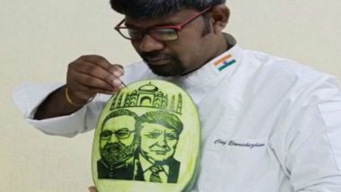 Tamil Nadu Artist M Elanchezhian Carves Narendra Modi, Donald Trump, Taj Mahal Images on Watermelon as Welcome Gesture