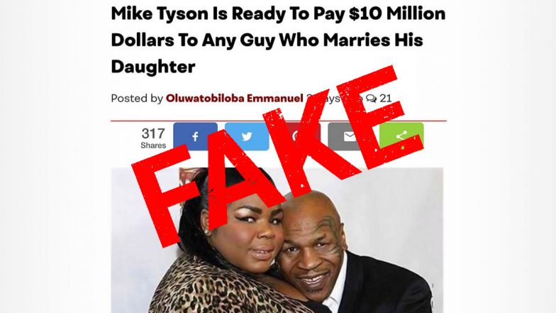 Mike Tyson Did Not Offer $10 Million to Man Who Will Marry His Daughter; Here's The Truth as Fake News Goes Viral
