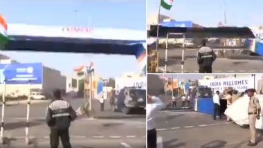 Donald Trump India Visit: Temporary Welcome Gate At Motera Stadium Collapses Ahead Of February 24 Mega Event, Watch Video