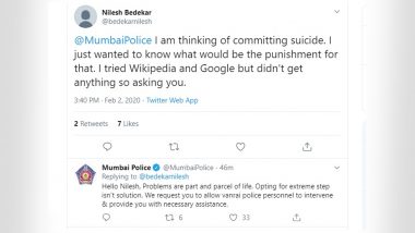 Mumbai Man With Suicidal Thoughts Asks to Know Punishment For Committing Suicide, Police Intervene And Save Him From Taking Extreme Step