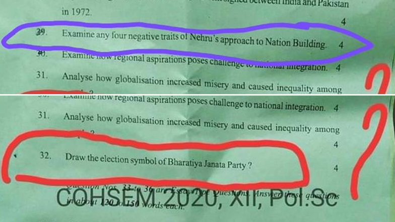 Manipur Board COHSEM 2020 Class 12th Political Science Paper Quizzes Students on 'Negative Traits of Nehru', 'Election Symbol of BJP', Claim Twitter Users