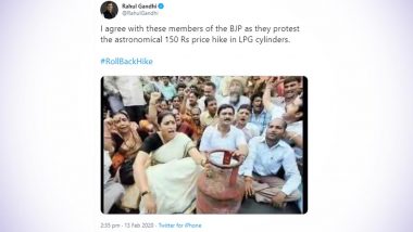 LPG Price Hike: Rahul Gandhi Takes Swipe at Smriti Irani, Reminds BJP of Its Own Protest With a Throwback Picture