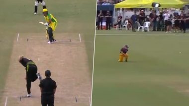 Sachin Tendulkar Comes Out to Face Ellyse Perry and Annabel Sutherland During the Innings Break of Bushfire Cricket Bash (Watch Video)