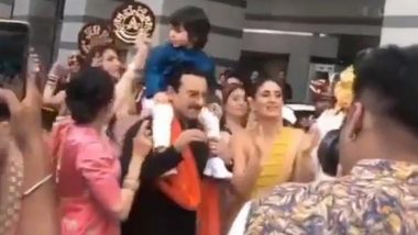 Kareena Kapoor, Saif Ali Khan and Taimur Groove Onto Dhol Beats As Baaratis for Armaan Jain’s Wedding (Watch Video)