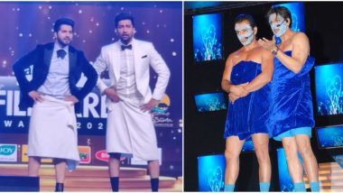 Filmfare Awards 2020: Vicky Kaushal and Varun Dhawan Carry Forward Shah Rukh Khan and Saif Ali Khan's 'Towel Act' Legacy (See Pics)