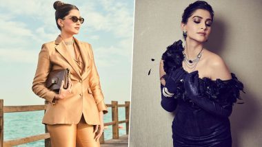 Sonam Kapoor Ahuja Coutures Up and Blazes in a Satin Pantsuit and a Ruffled Midnight Blue Dress in Doha!