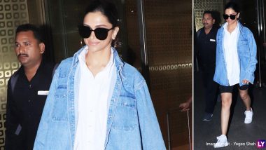 Deepika Padukone's Stylish Airport Look Consist of Black Biker Shorts Paired With a Denim Jacket (View Pics)