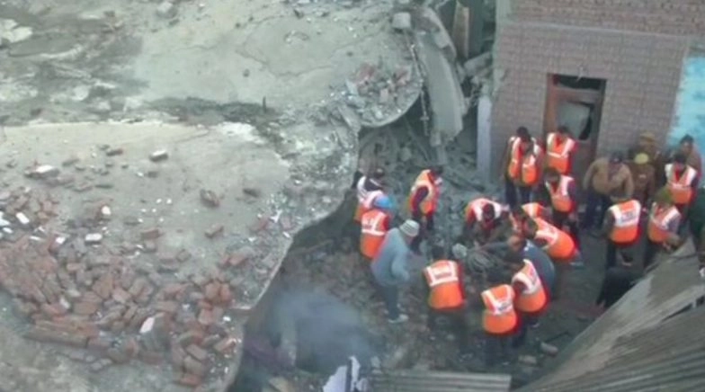 Jammu: Building in Talab Tillo Area Collapses After Fire Breaks Out, Rescue Operation Underway 
