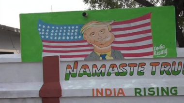 Donald Trump India Visit: Walls Enroute Taj Mahal From Agra Airport Painted With Images and Slogans of US President, View Pics