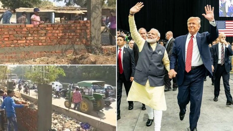Donald Trump's India Visit: Ahmedabad Municipal Corporation Building Wall to Conceal Slum Along US President's Roadshow Route?