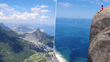 Woman's Daredevil Photo Attempt to Click Picture at Rio's Pedra da Gavea Will Give Chills to Thrill Seekers (Watch Viral Video)