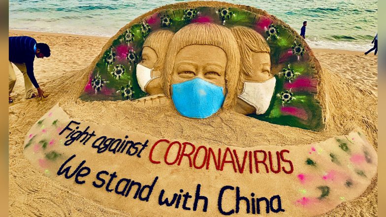 Sudarsan Pattnaik’s Sand Art Dedicated to Fight Against Deadly Coronavirus Displays the Intensity of 2019-nCoV (View Pic)
