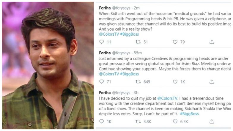 Bigg Boss 13: Did A Colors Executive Quit Her Job Over Channel Fixing Siddharth Shukla as Winner?
