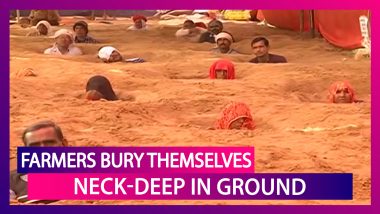 Farmers Protest Against Alleged Land Acquisition By JDA, Bury Themselves Neck-Deep In Ground