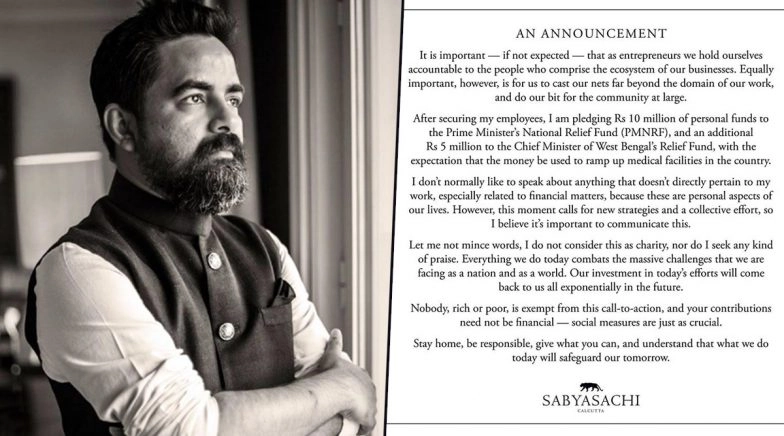 Designer Sabyasachi Mukherjee Donates Rs 15 Million To Fight the COVID-19 Outbreak in the Country