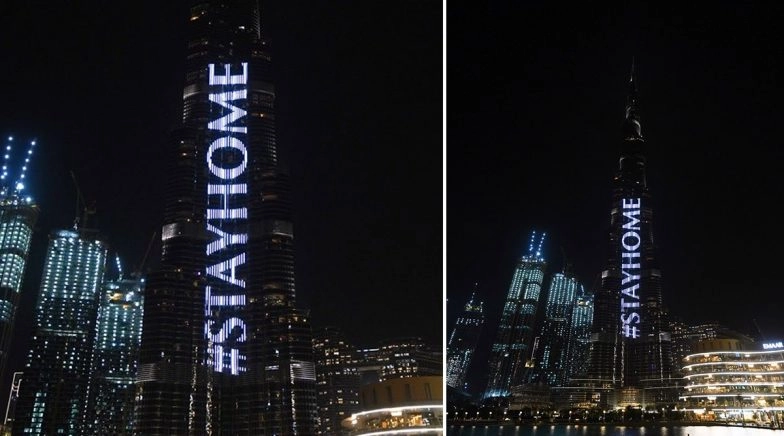 Burj Khalifa Lights Up With 'Stay Home' Message Urging All People to be Indoors