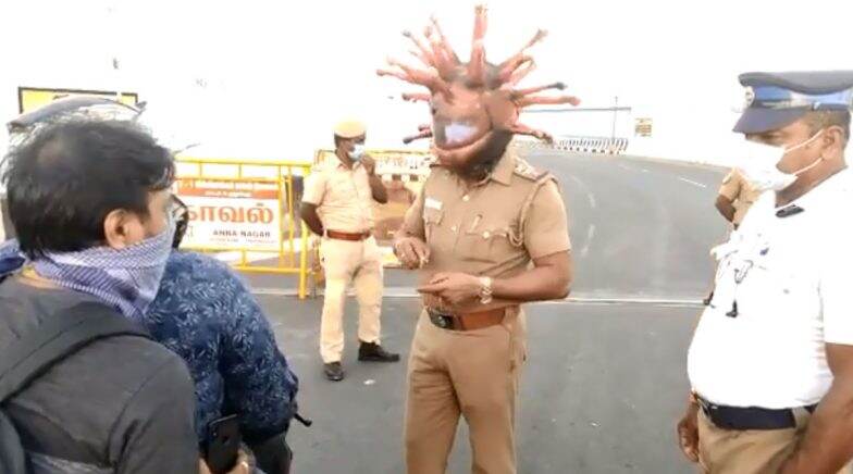 Corona Helmet, Chennai Police's Unique Way to Dissuade Lockdown Defiers (Watch Video)