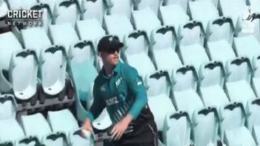 Lockie Ferguson Fetches Ball Back From Empty Stands During Australia vs New Zealand 1st ODI in Match Being Behind Closed Doors Due To Coronavirus Scare (Watch Video)