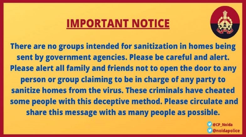 Coronavirus Outbreak: Beware of Fake Health Workers, Noida Police Warns Residents