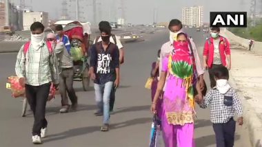 Daily Wage Earners From Delhi Begin Fleeing Amid Coronavirus Lockdown, Walk to Their Native Villages in Uttar Pradesh as Train, Bus Services Remain Shut; See Pics