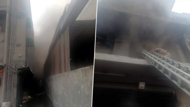 Delhi: Fire Breaks Out in Chemical Factory at GT Karnal Road, Visuals Show Smoke Emanating From Charred Building