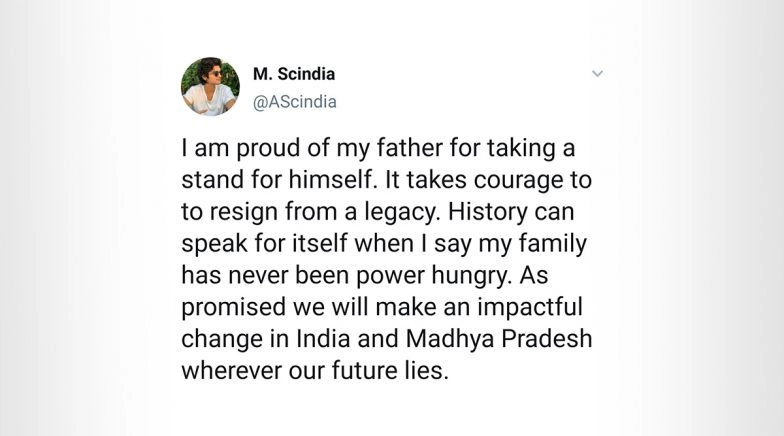 Jyotiraditya Scindia's Son Mahanaryaman Scindia Tweets 'Proud of My Father'