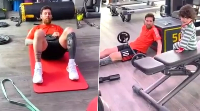Lionel Messi Joined by Son Ciro As Barcelona Captain Shares Home Workout Video 